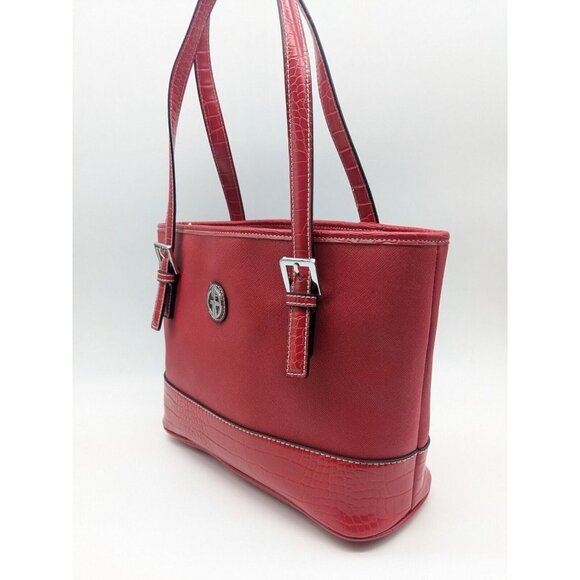 GIANI BERNINI Saffiano faux-leather croc embossed women's tote bag- RED - Picture 5 of 13